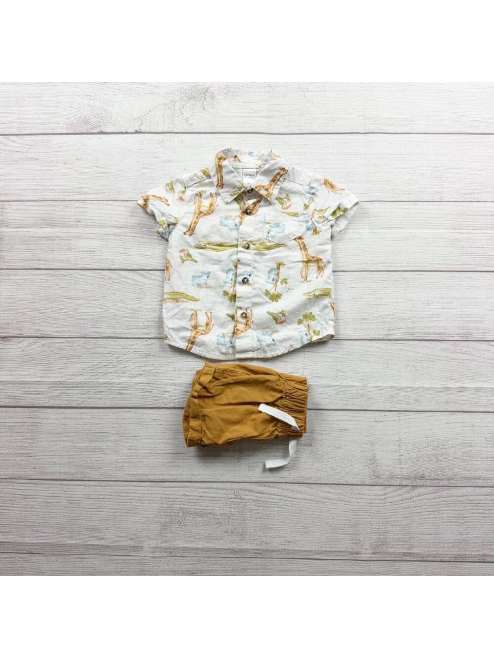 Carter's Just One You Baby Outfit Giraffe Print Shirt Mustard Shorts 3-6 Months